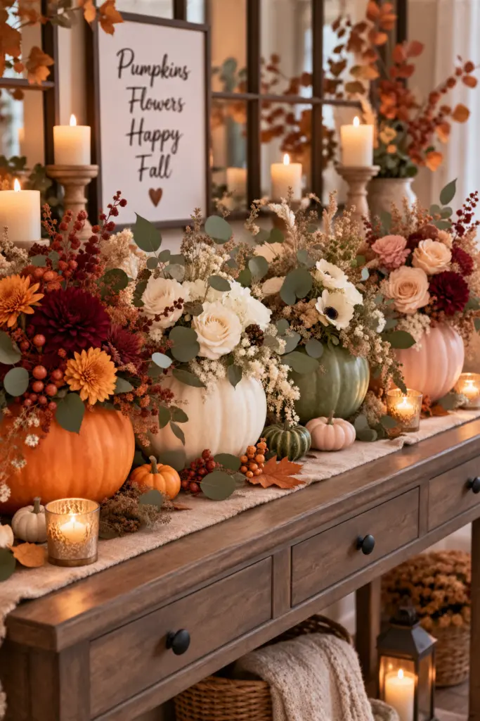 How to Make Pumpkin Centerpieces 21 Four-Seasonal Pumpkin Flower Display