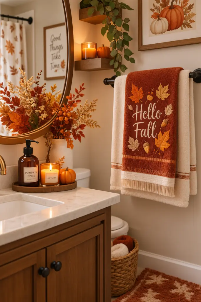 20+ Cozy Fall Bathroom Decor Ideas 9 Autumn-Themed Hand Towel
