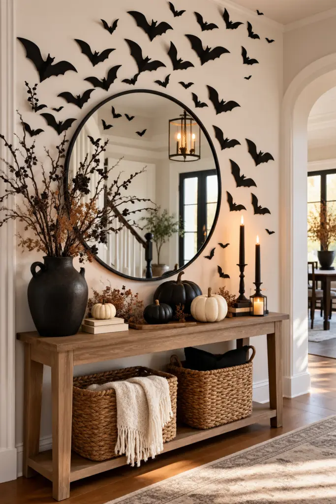 25+ Spooky Halloween Entryway Decor Ideas 2 Halloween Entryway Decor with Bat Wall