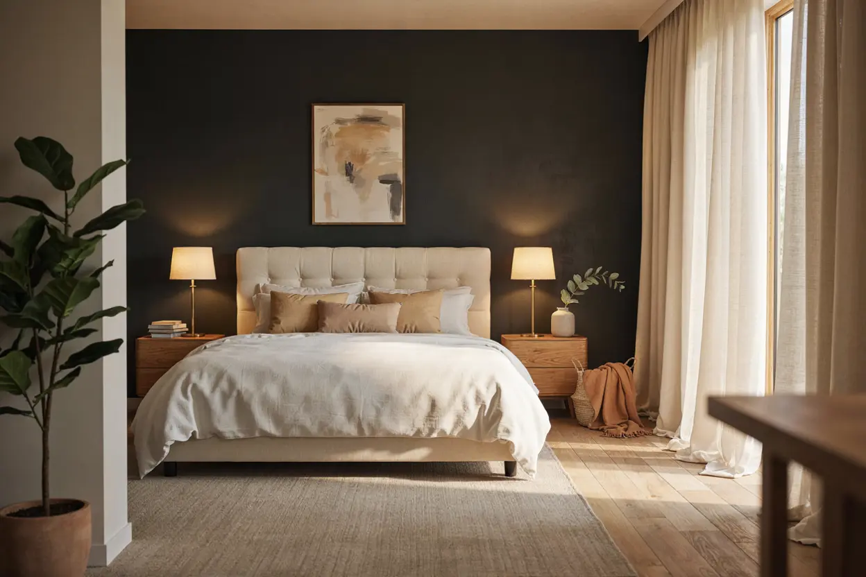 30+ Black Accent Wall Bedroom Designs For Cozy & Bold Look 1 Black Accent Wall Bedroom Designs For Cozy & Bold Look