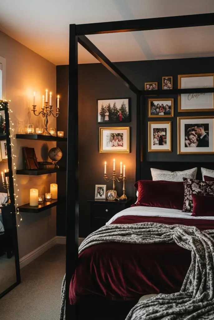 30+ Black Accent Wall Bedroom Designs For Cozy & Bold Look 26 Black Accent Wall Bedroom With Cozy Candles