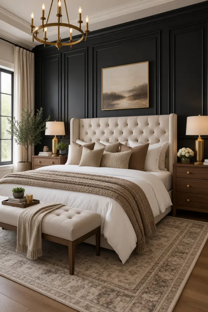 30+ Black Accent Wall Bedroom Designs For Cozy & Bold Look 25 Black Accent Wall Bedroom With Panel Molding