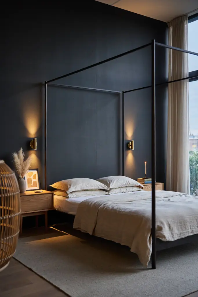 30+ Black Accent Wall Bedroom Designs For Cozy & Bold Look 30 Black Accent Wall Bedroom With a Canopy Bed