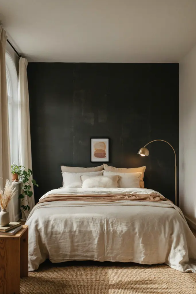30+ Black Accent Wall Bedroom Designs For Cozy & Bold Look 31 Black Accent Wall Bedroom With a Warm Neutral Palette