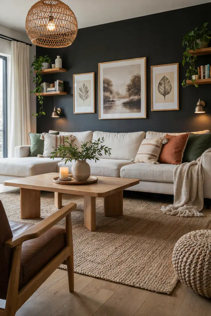 27+ Black Accent Wall living room Ideas and Designs 13 Black Accent Wall Behind the Sofa