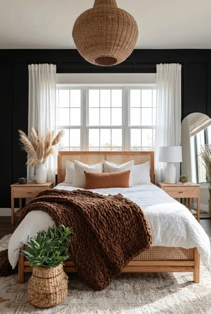 30+ Black Accent Wall Bedroom Designs For Cozy & Bold Look 16 Black Farmhouse Bedroom