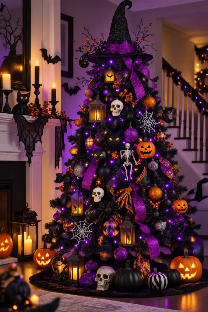 20+ DIY Halloween Tree Decorations Ideas 21 Black Halloween Tree With Purple Lights