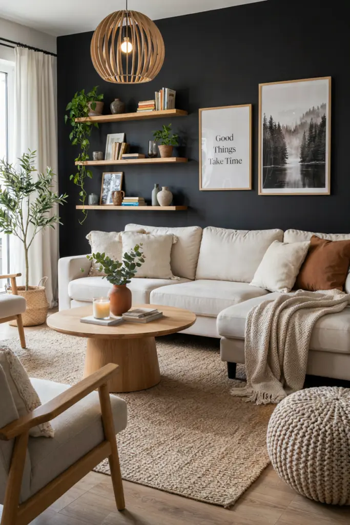 27+ Black Accent Wall living room Ideas and Designs 18 Black and White Scandinavian Living Room