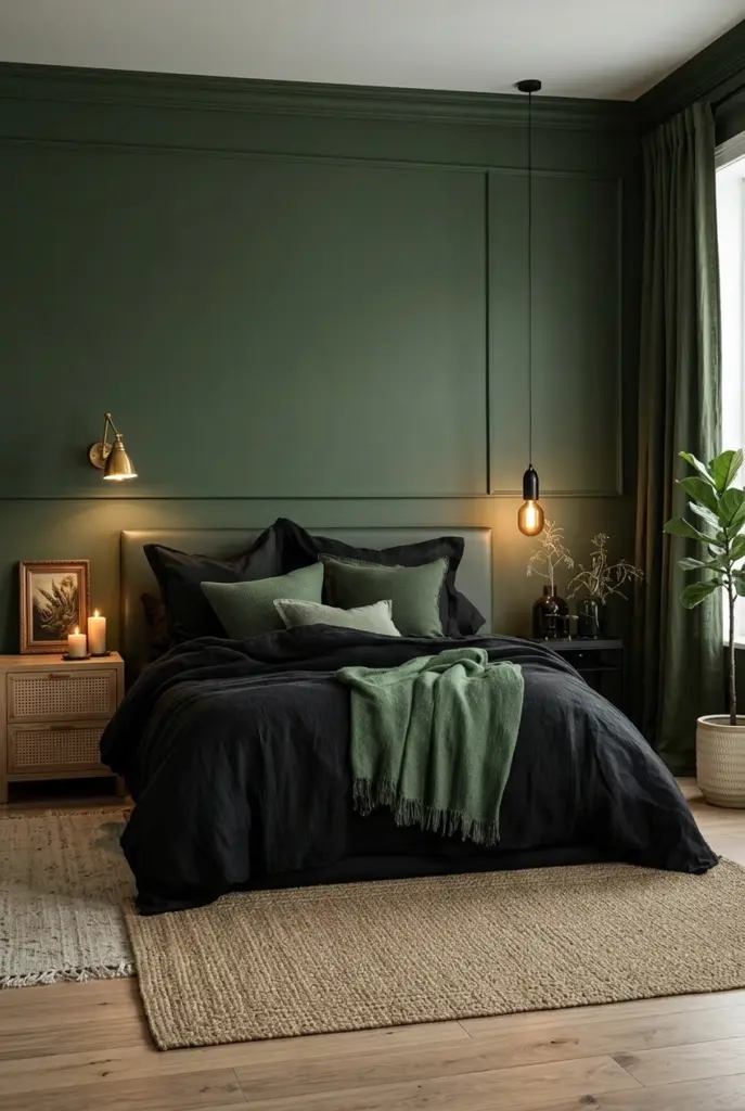 30+ Black Accent Wall Bedroom Designs For Cozy & Bold Look 20 Black and Olive Green Bedroom