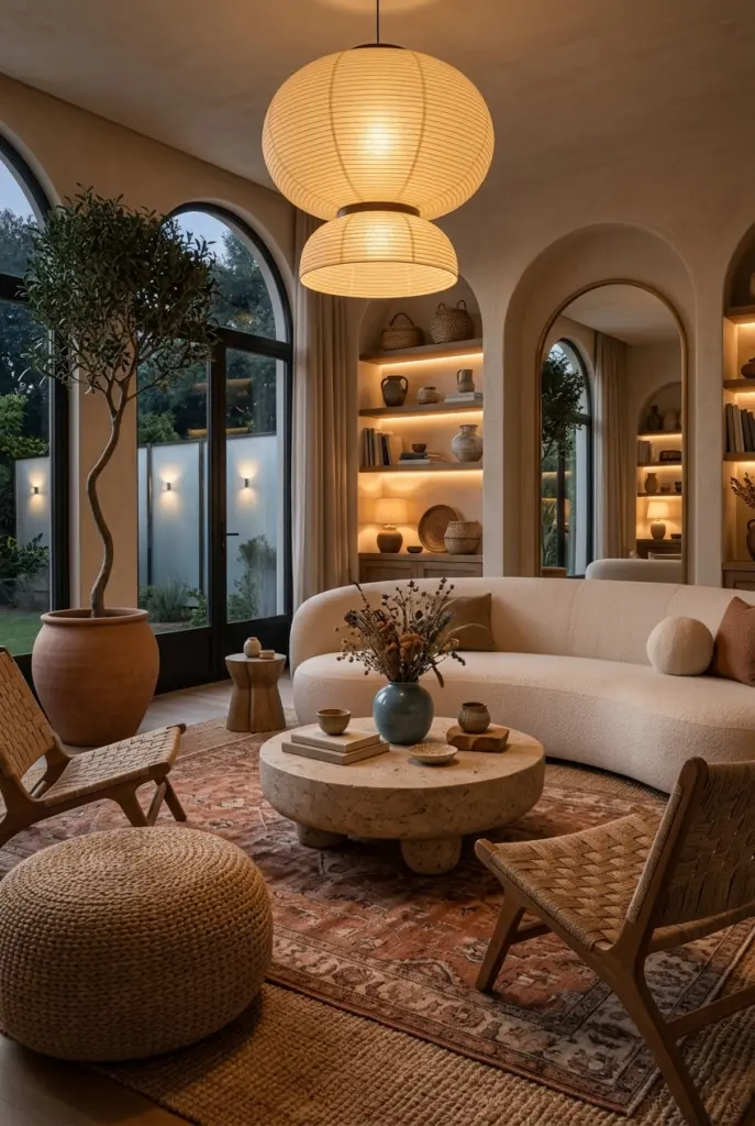 Boho Living Room Decorate with a Organic and Curved Furniture