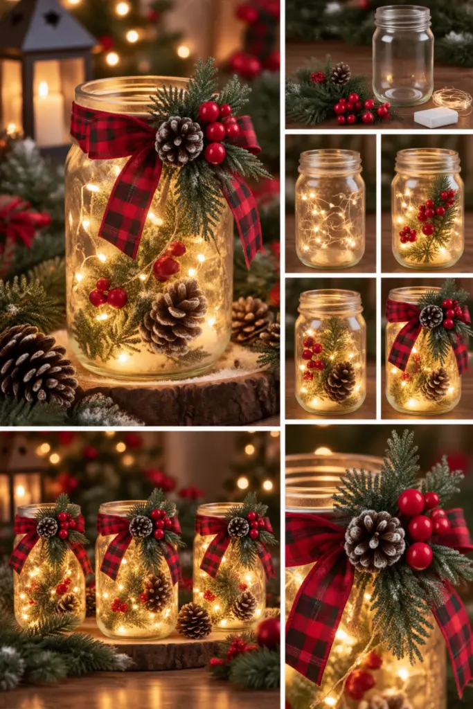 30+ DIY Christmas Mason Jar Crafts for Gifts and Decorations 27 Christmas Fairy Light Mason Jar