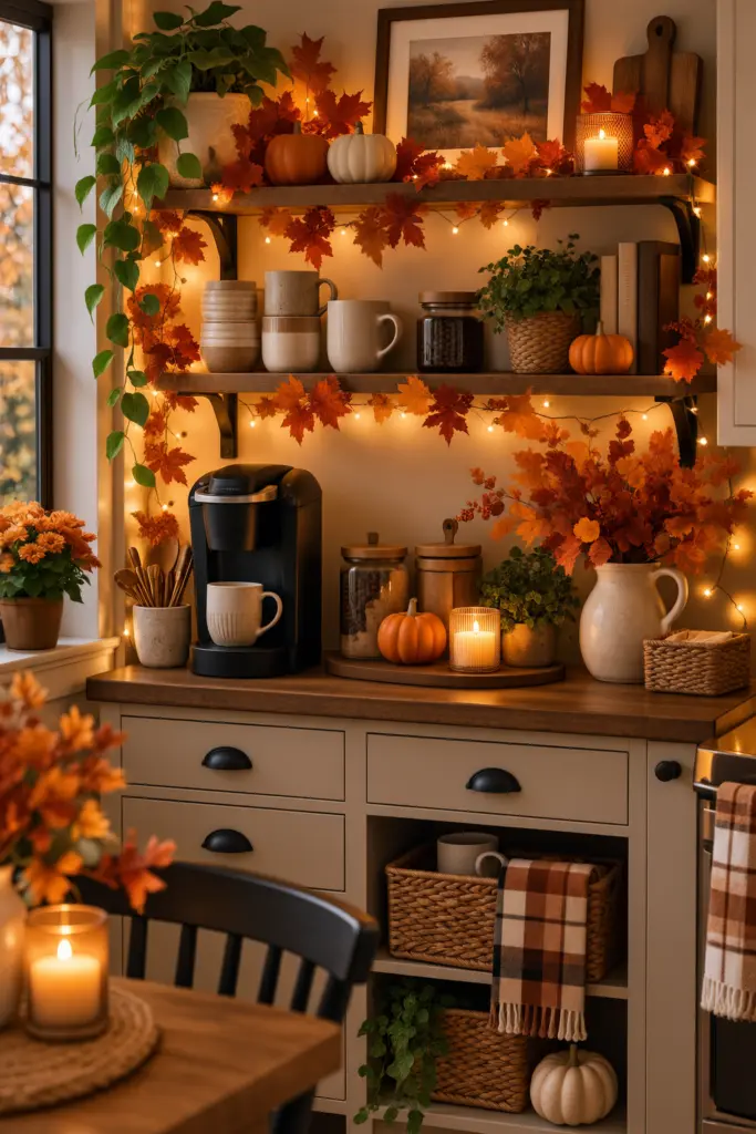 Coffee Bar With Warm String Lights