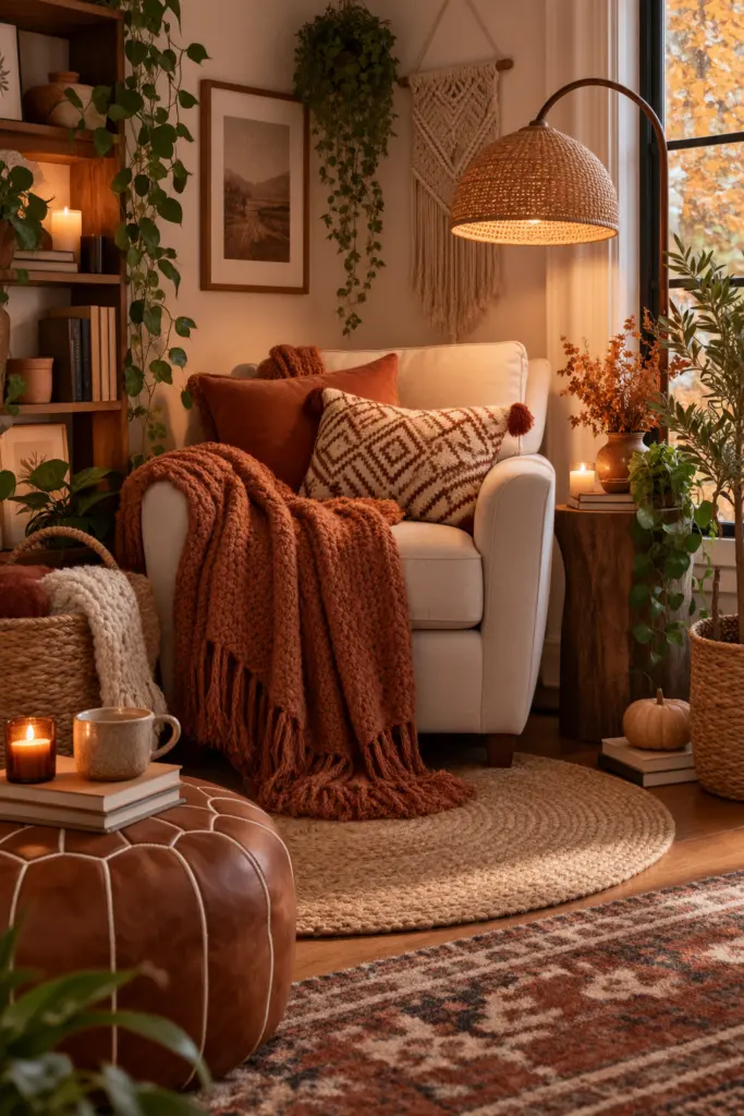 20+ Stunning Fall Boho Living Room Ideas 19 Cozy Autumn Boho Reading Nook