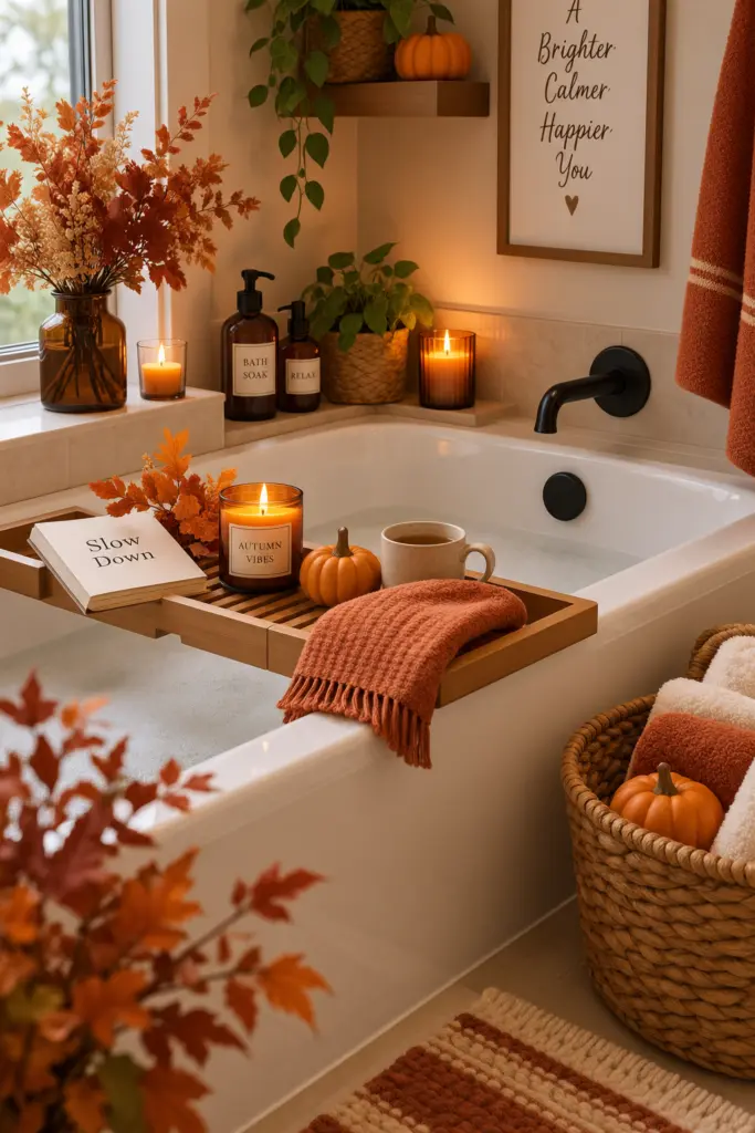 20+ Cozy Fall Bathroom Decor Ideas 12 Cozy Fall Bathtub Corner