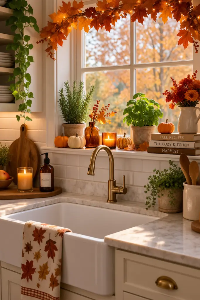 Festive Kitchen Fall Decor Ideas for a Cozy Home 18 Kitchen Window Fall Decor