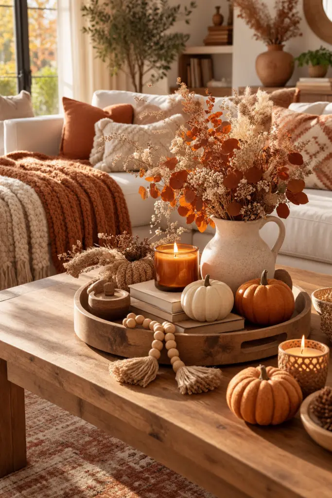 20+ Stunning Fall Boho Living Room Ideas 4 Fall Coffee Table Decor