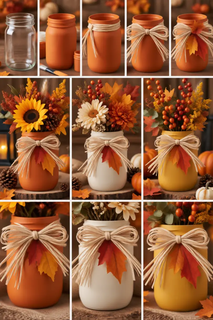 25+ DIY Fall Mason Jar Crafts (Easy Step-by-Step ) 22 Cozy Fall Mason Jar With Raffia Bow
