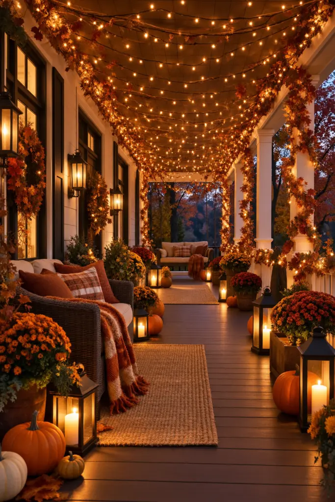Beautiful Fall Porch Lighting Ideas In 2026 8 Cozy Autumn Porch Under Twinkling Lights