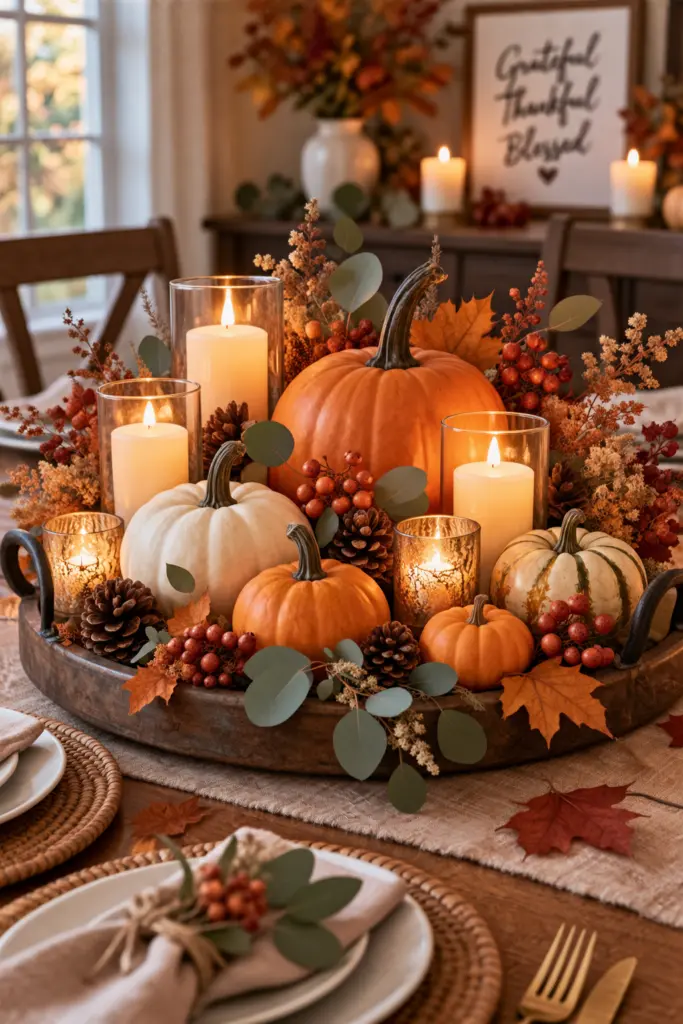 How to Make Pumpkin Centerpieces 16 Cozy Autumn Pumpkin Candle Centerpieces