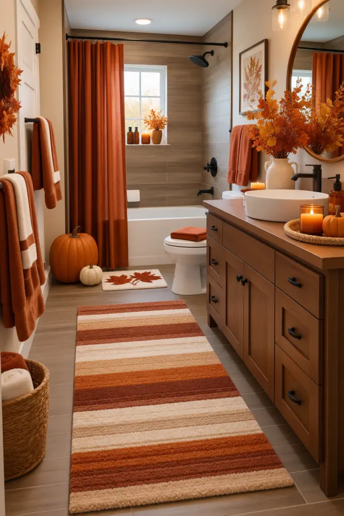 20+ Cozy Fall Bathroom Decor Ideas 8 Fall Bathroom Decor With bath mat