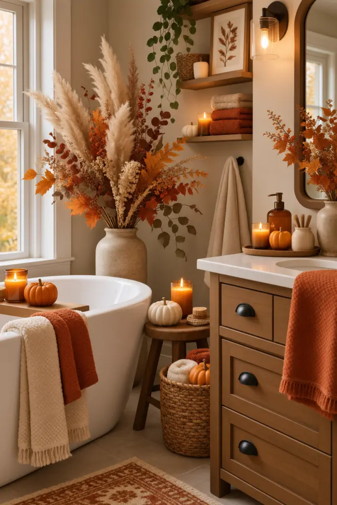 20+ Cozy Fall Bathroom Decor Ideas 6 Fall Bathroom Decor with Dried Fall Flowers