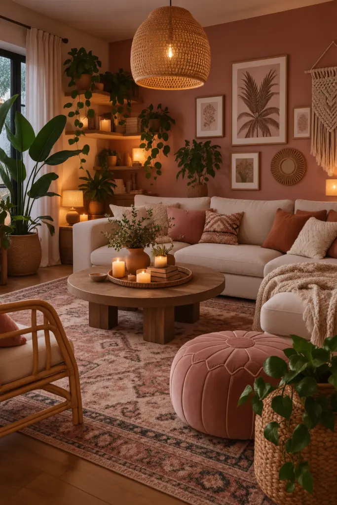 Cozy Blush Boho Living Room