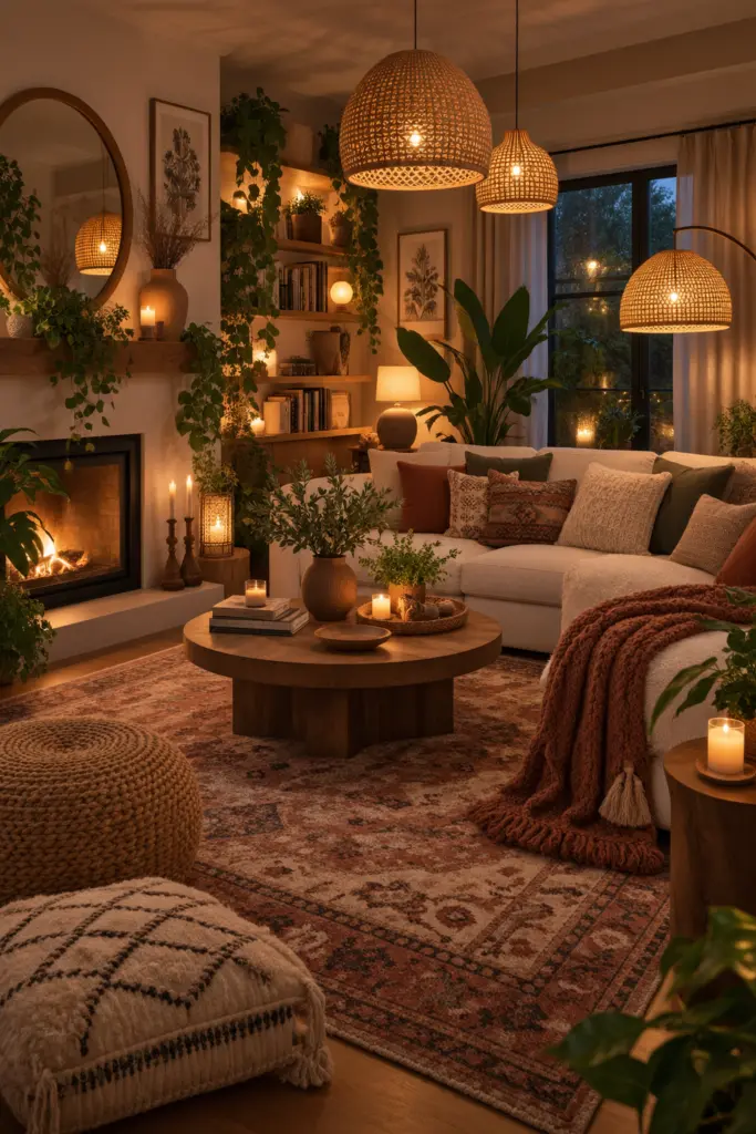 Bohemian Living Room Cozy Lighting 