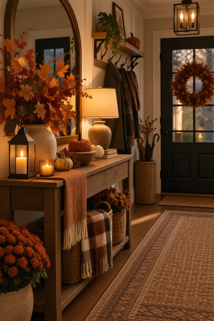 Fall Entryway Decor Ideas (Cozy & Welcoming) 26 Cozy Evening Welcome