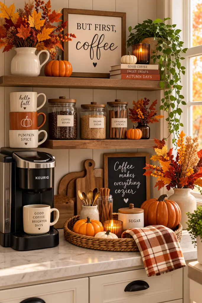 Festive Kitchen Fall Decor Ideas for a Cozy Home 2 Cozy Fall Coffee Bar