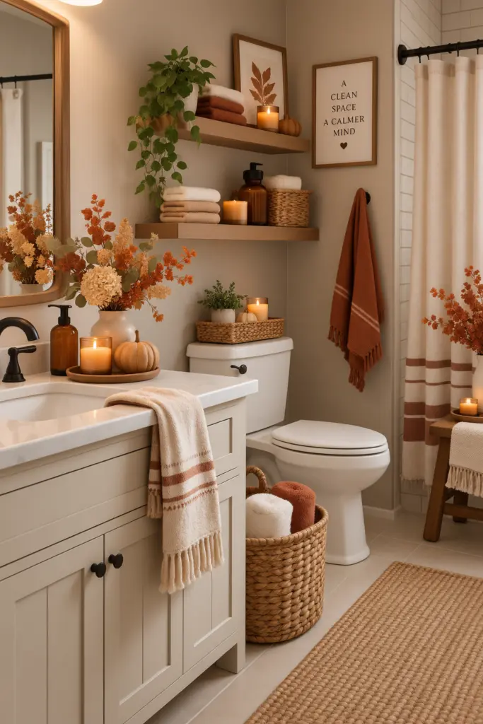 20+ Cozy Fall Bathroom Decor Ideas 18 Soft Neutral Fall Bathroom Decor