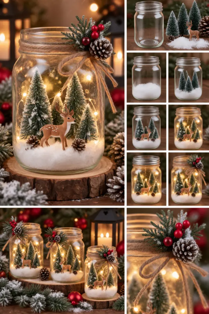 30+ DIY Christmas Mason Jar Crafts for Gifts and Decorations 28 Mini Snowy Forest Jar