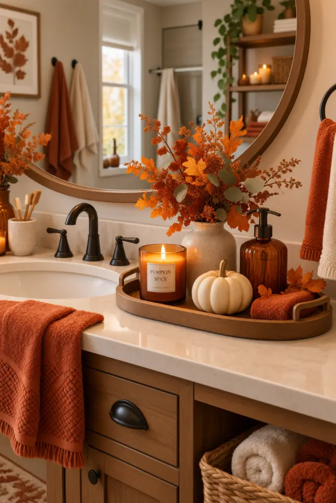 20+ Cozy Fall Bathroom Decor Ideas 4 Autumn Vanity Display
