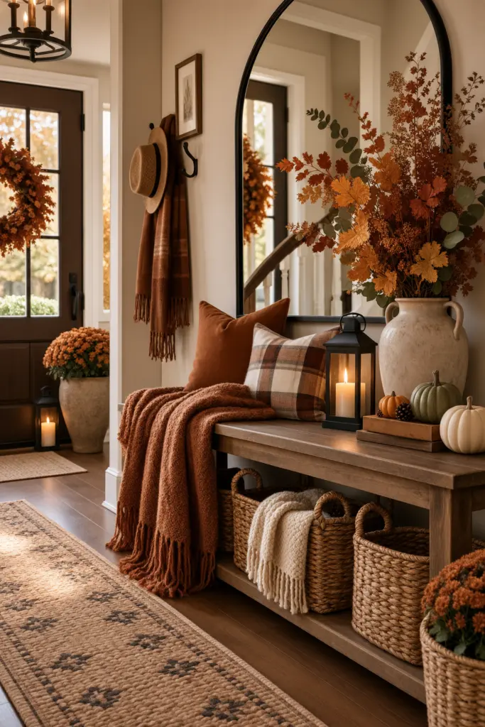 Fall Entryway Decor Ideas (Cozy & Welcoming) 9 Cozy Rustic Autumn Entryway