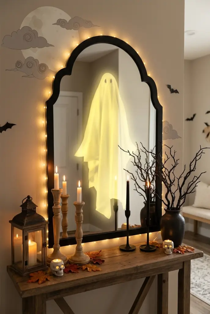 Haunted Ghost Mirror with Glowing Lights