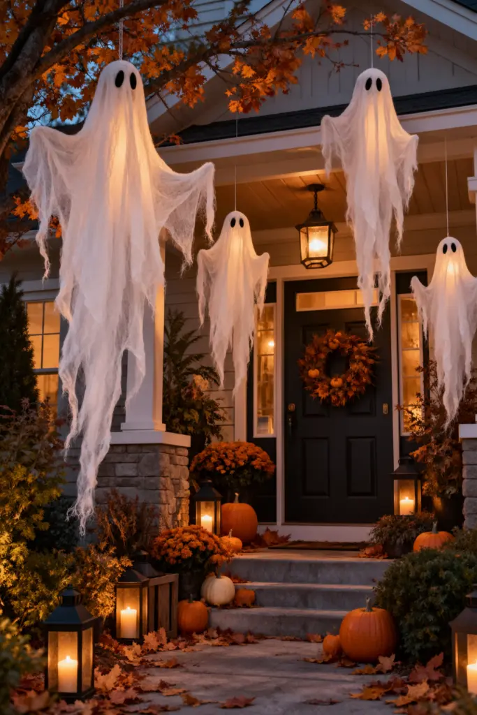 DIY Creepy Outdoor Halloween Decorations 4 Creepy Hanging Ghost Family