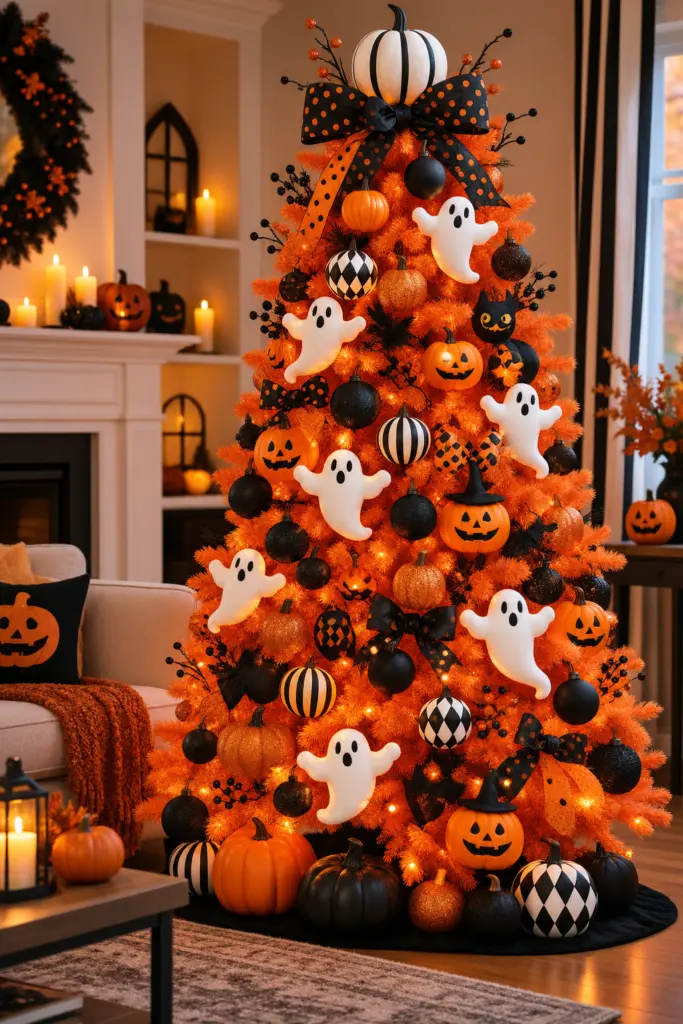 20+ DIY Halloween Tree Decorations Ideas 12 Colorful Halloween Tree Decorations With Cute Ghosts and Pumpkins