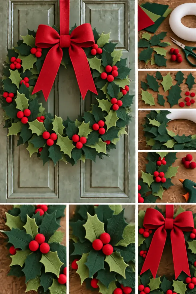30+ DIY Christmas Wreath Ideas 24 Felt Holly Wreath