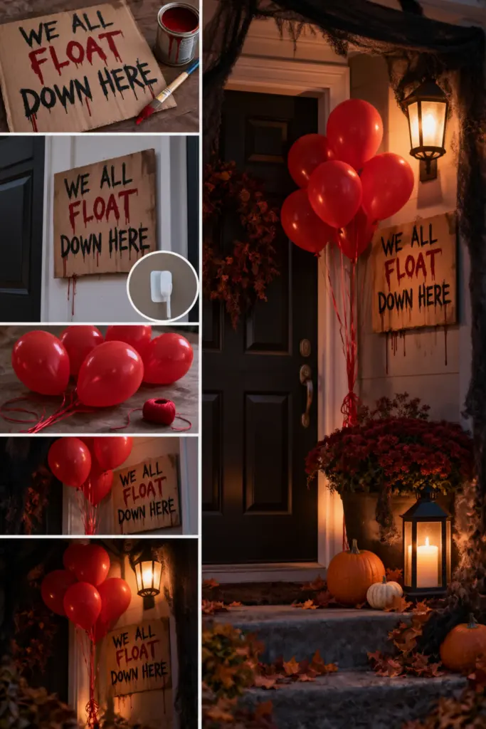 DIY Creepy Outdoor Halloween Decorations 14 "We All Float Down Here" Door Display