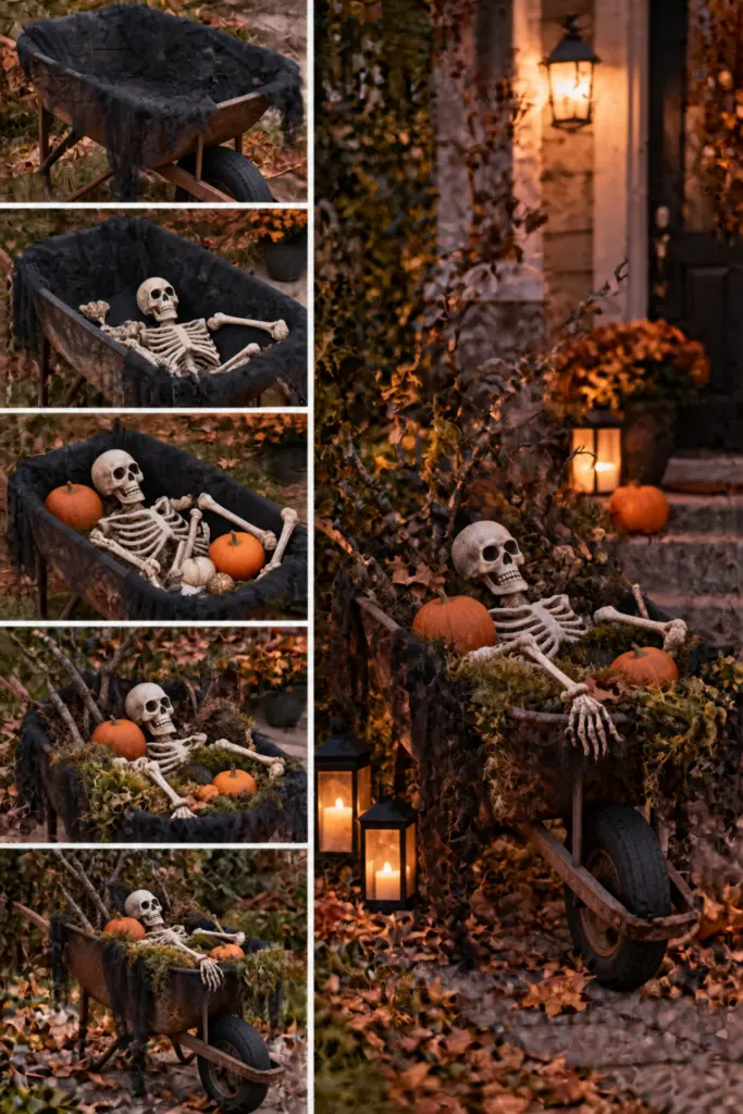 DIY Creepy Outdoor Halloween Decorations 20 DIY Haunted Wheelbarrow Display