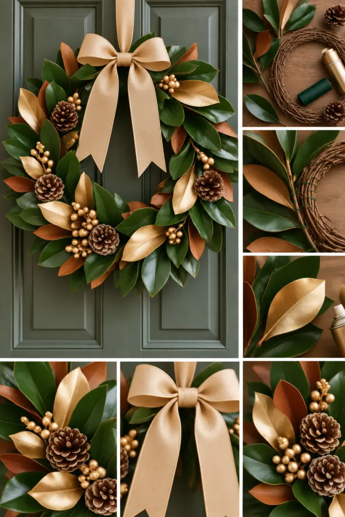 30+ DIY Christmas Wreath Ideas 11 DIY Magnolia Leaf Christmas Wreath