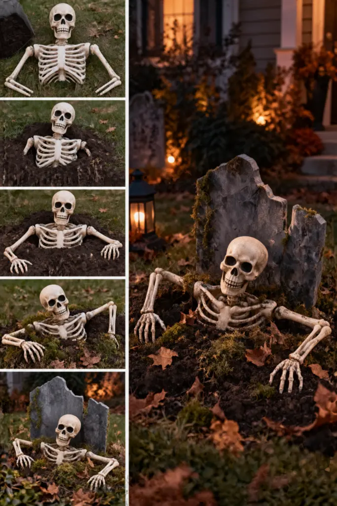 DIY Creepy Outdoor Halloween Decorations 18 DIY Skeleton Graveyard in creepy outdoor Halloween decorations