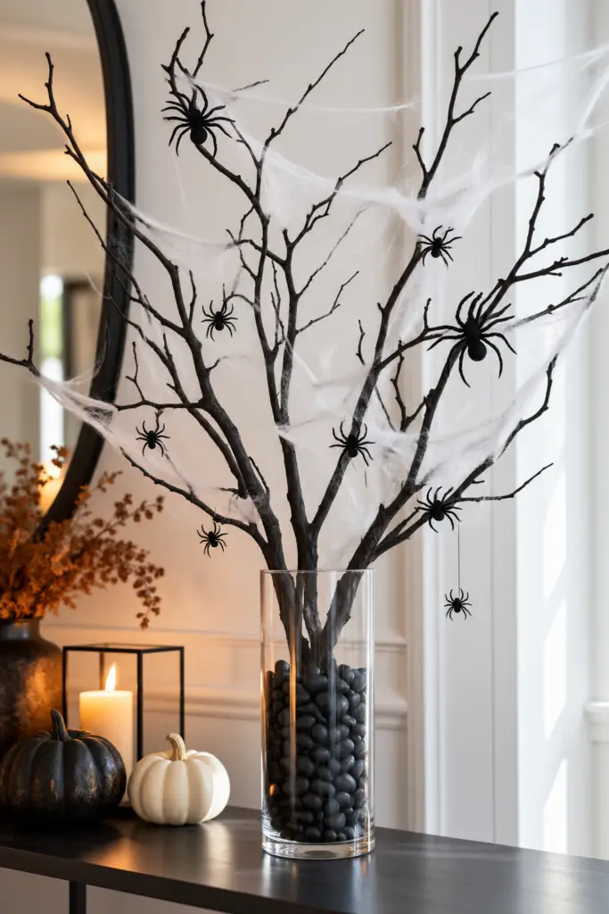 20+ DIY Halloween Tree Decorations Ideas 3 Halloween tree decorations with Bare Branches & Artificial Spiders
