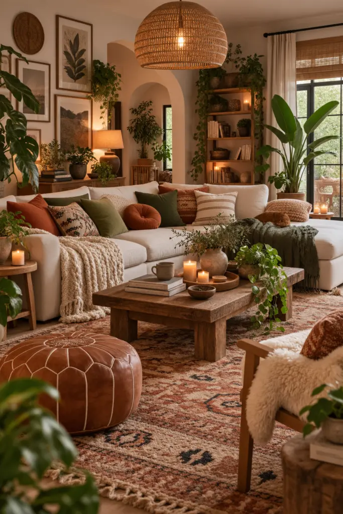 Deeply Inviting Lived-In Boho Living Room