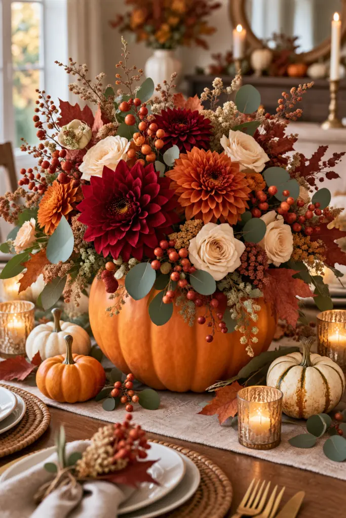 How to Make Pumpkin Centerpieces 11 Elegant Pumpkin and Dahlia Centerpiece