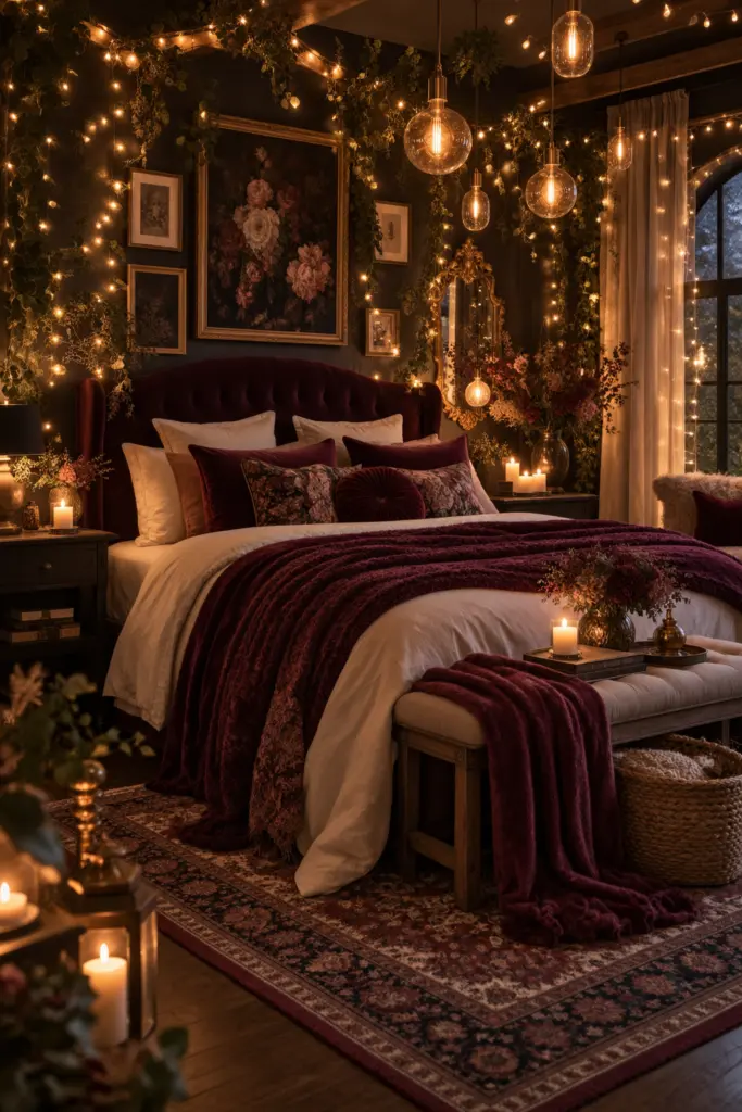 Romantic Burgundy Bedroom Glow

