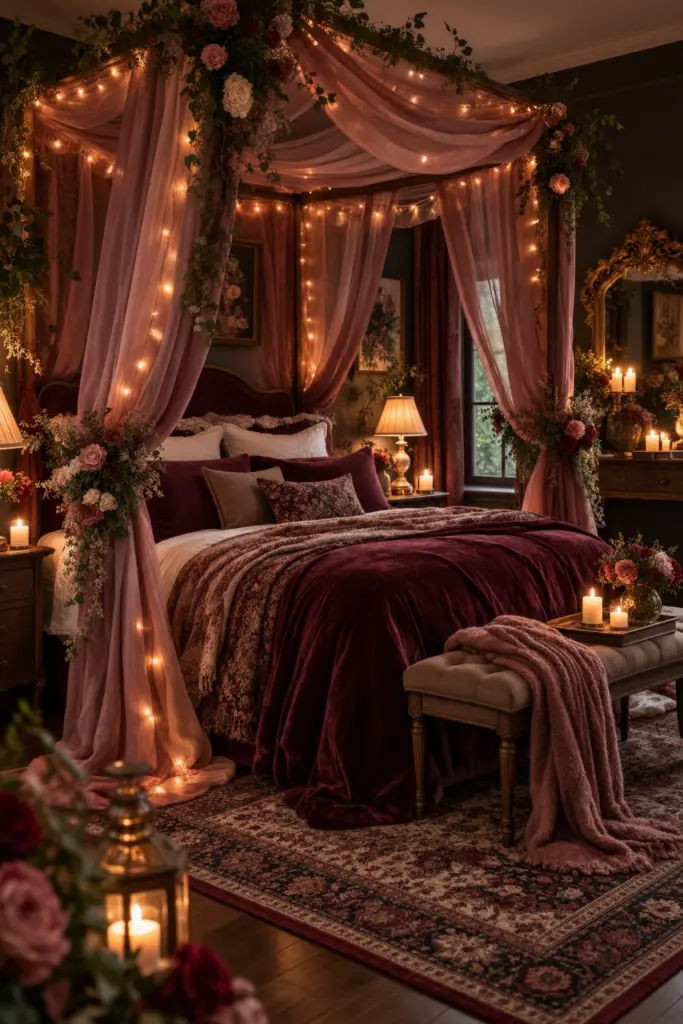 Moody Romantic Bedroom With a Canopy