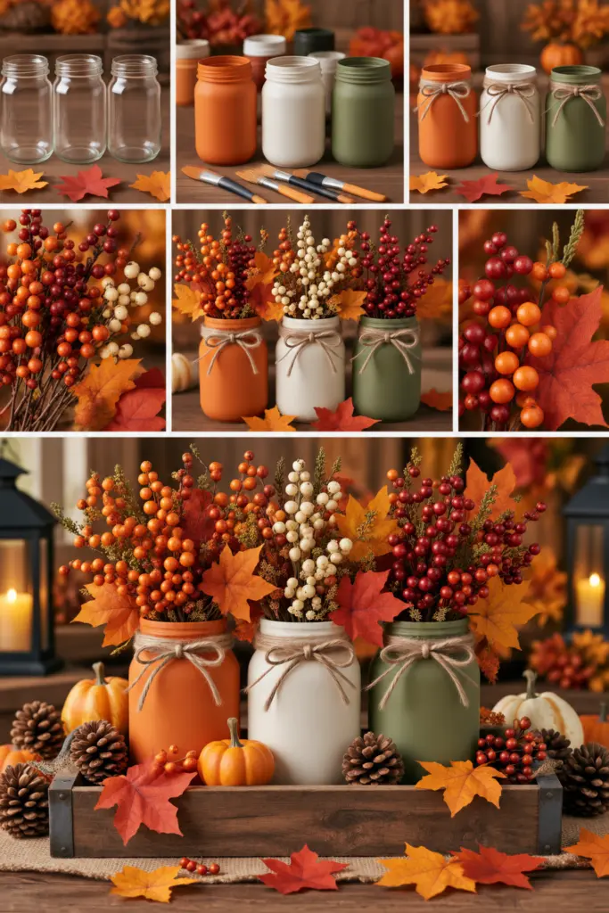 25+ DIY Fall Mason Jar Crafts (Easy Step-by-Step ) 19 Fall Berry Mason Jar Centerpiece