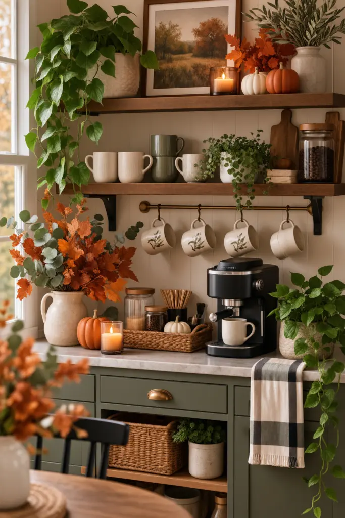Fall Coffee Bar Decor With Greenery