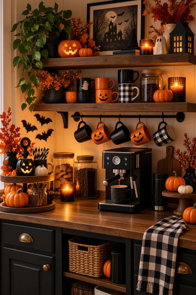 Fall Coffee Bar Decor with Halloween Touch