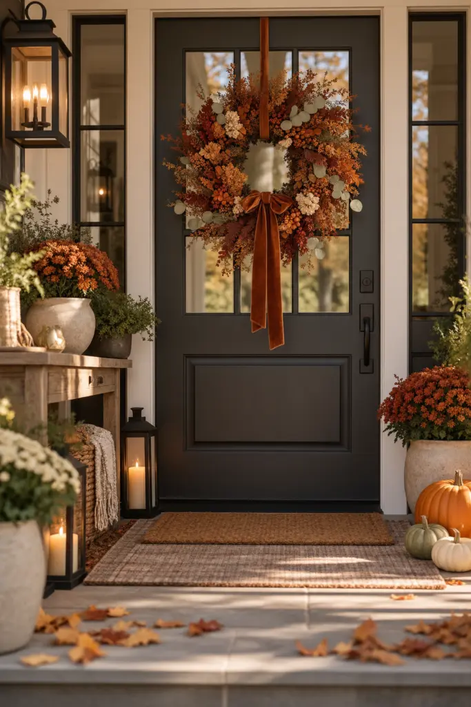 Fall Entryway Decor Ideas (Cozy & Welcoming) 5 Fall Wreath on the Front Door